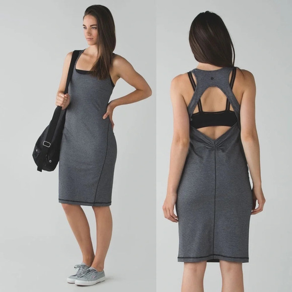Lululemon Black White Micro Stripe Go For It Athletic Midi Dress Size 8 - Picture 1 of 11
